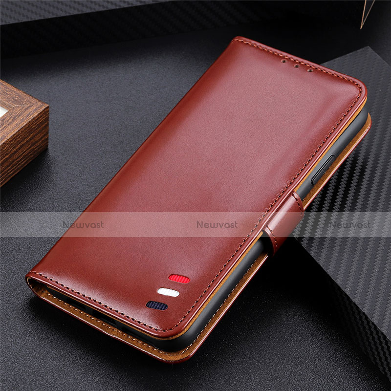Leather Case Stands Flip Cover T02 Holder for Huawei Nova 7 SE 5G Brown