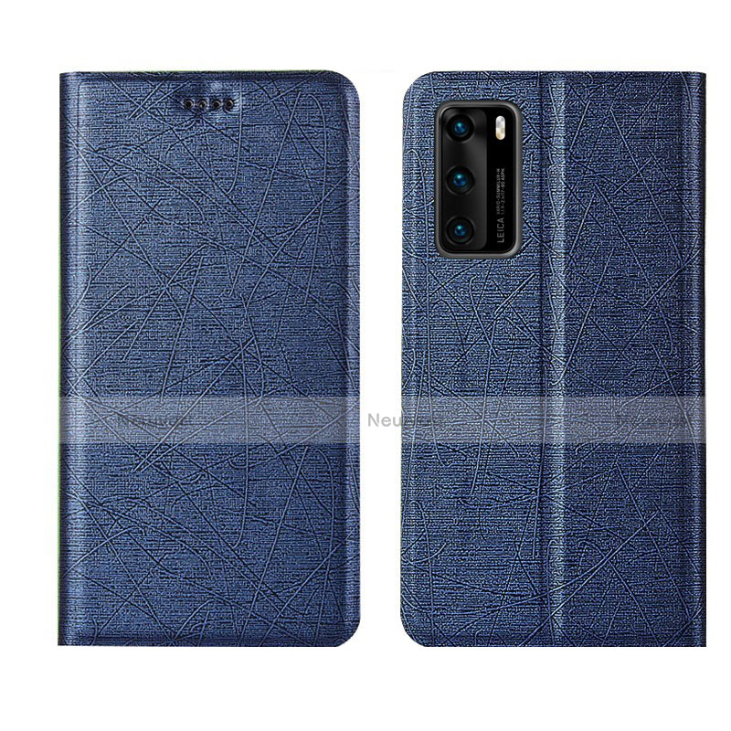 Leather Case Stands Flip Cover T02 Holder for Huawei P40 Blue
