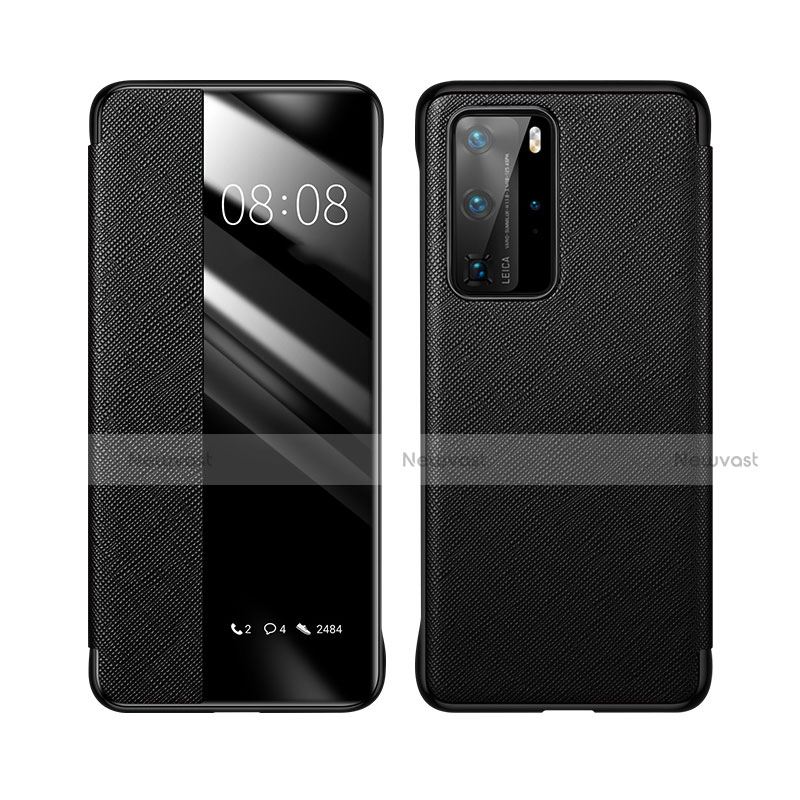 Leather Case Stands Flip Cover T02 Holder for Huawei P40 Pro Black
