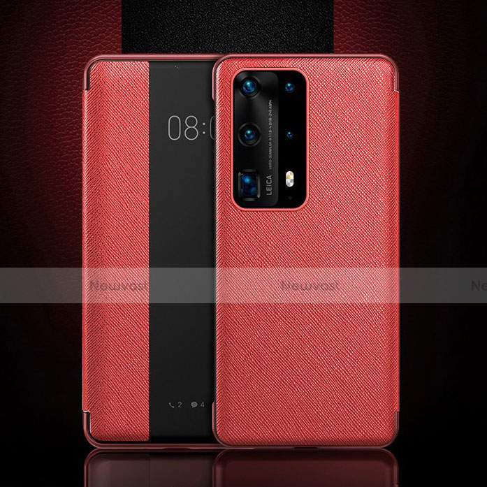Leather Case Stands Flip Cover T02 Holder for Huawei P40 Pro+ Plus Red