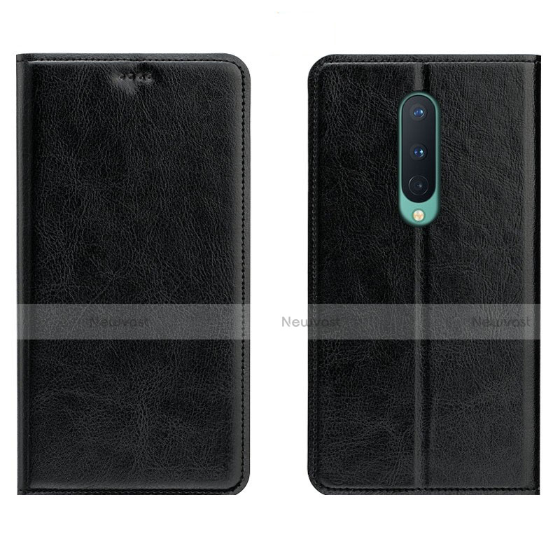 Leather Case Stands Flip Cover T02 Holder for OnePlus 8 Black