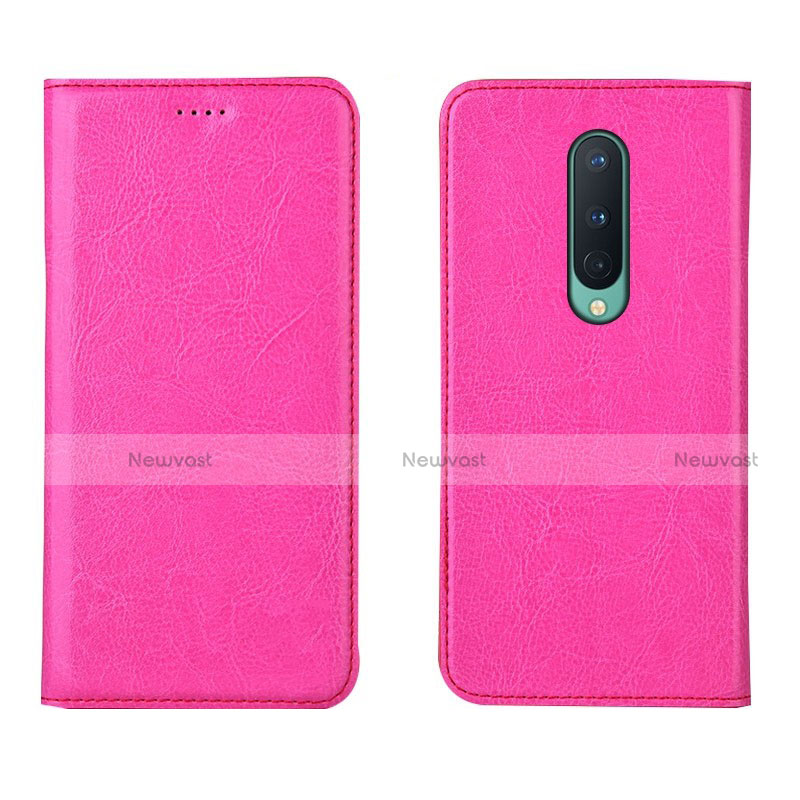 Leather Case Stands Flip Cover T02 Holder for OnePlus 8 Hot Pink