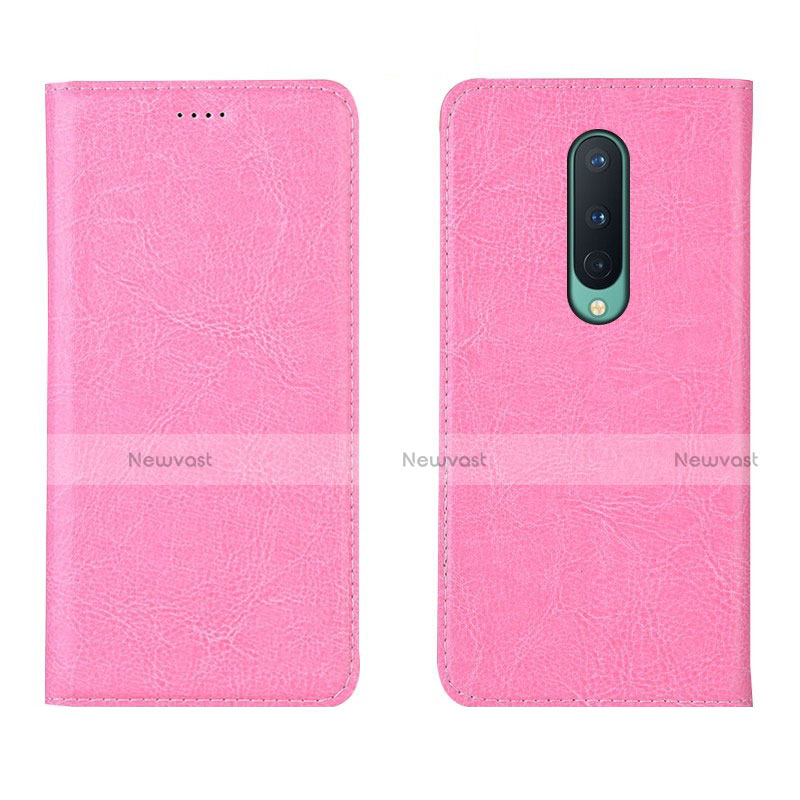 Leather Case Stands Flip Cover T02 Holder for OnePlus 8 Pink