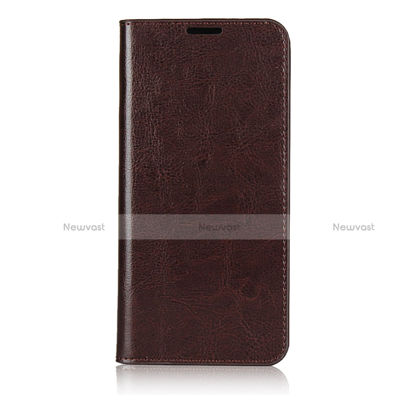Leather Case Stands Flip Cover T02 Holder for Oppo K7 5G Brown