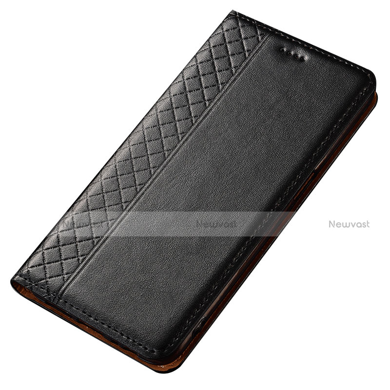 Leather Case Stands Flip Cover T02 Holder for Samsung Galaxy A80 Black