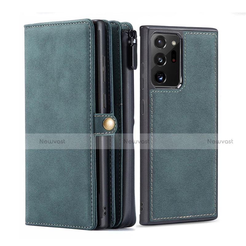 Leather Case Stands Flip Cover T02 Holder for Samsung Galaxy Note 20 Ultra 5G Midnight Green