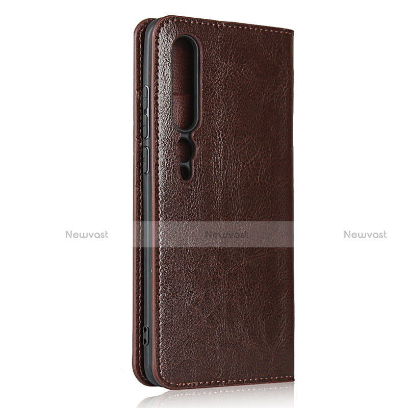 Leather Case Stands Flip Cover T02 Holder for Xiaomi Mi 10 Pro Brown