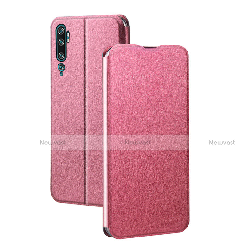 Leather Case Stands Flip Cover T02 Holder for Xiaomi Mi Note 10 Pink