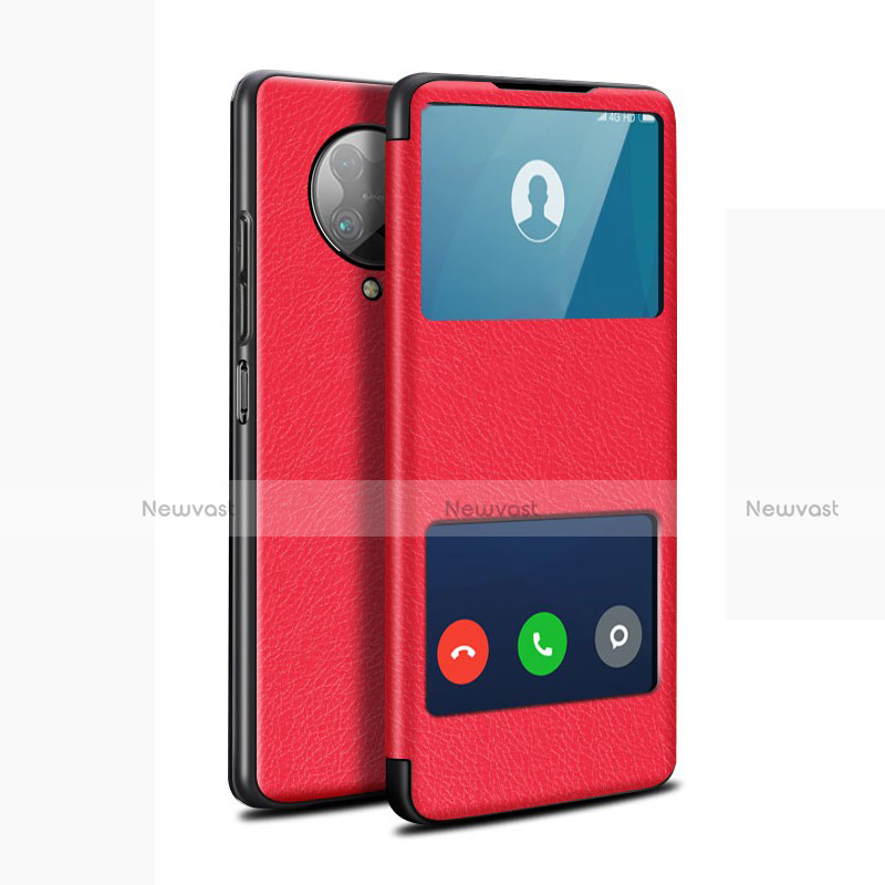 Leather Case Stands Flip Cover T02 Holder for Xiaomi Poco F2 Pro Red