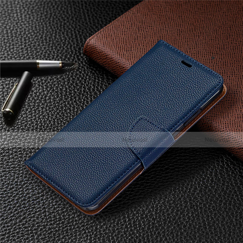 Leather Case Stands Flip Cover T02 Holder for Xiaomi Redmi Note 9 Blue