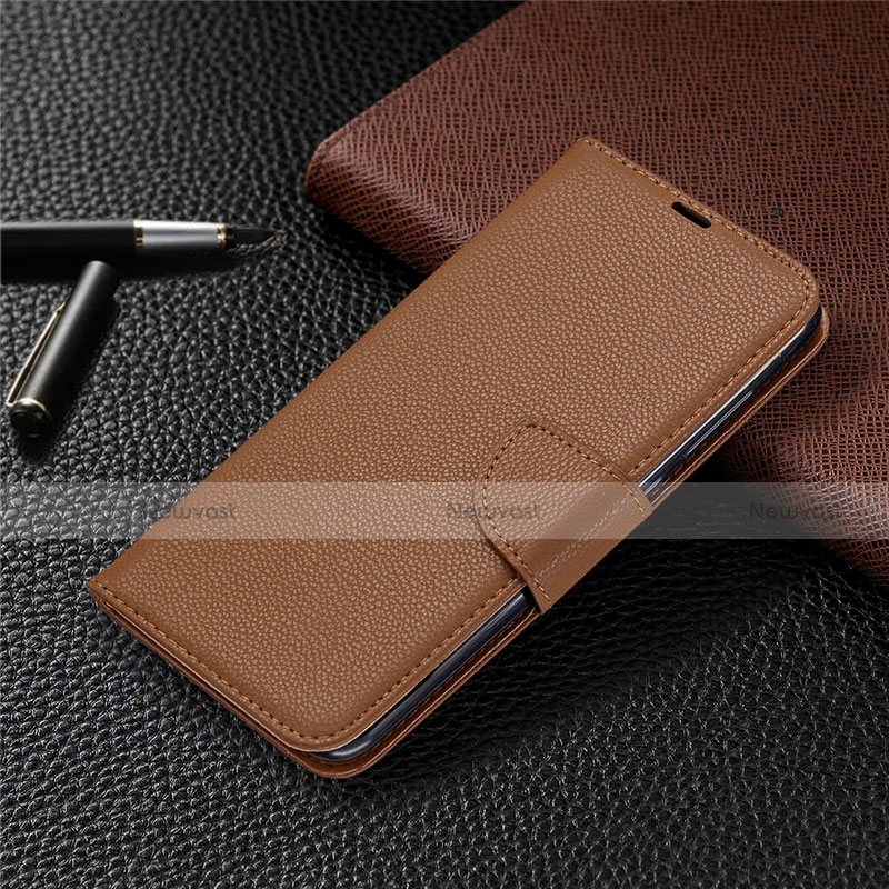 Leather Case Stands Flip Cover T02 Holder for Xiaomi Redmi Note 9 Brown