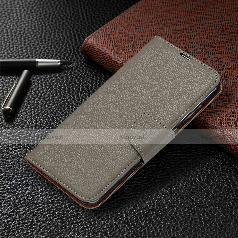 Leather Case Stands Flip Cover T02 Holder for Xiaomi Redmi Note 9 Gray