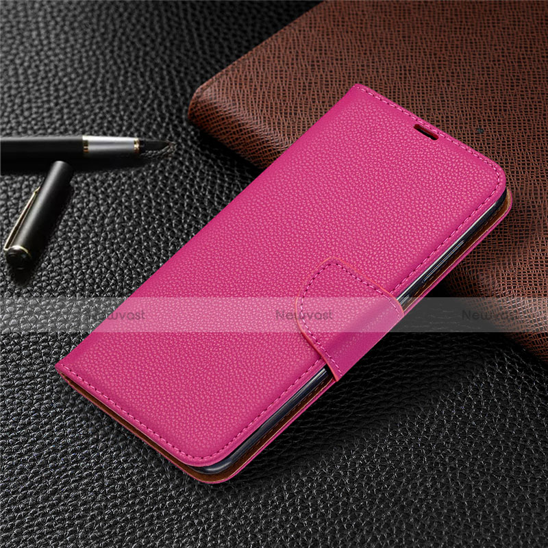 Leather Case Stands Flip Cover T02 Holder for Xiaomi Redmi Note 9 Hot Pink