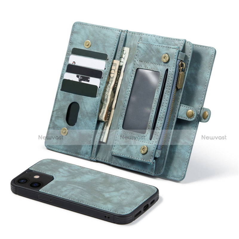 Leather Case Stands Flip Cover T03 Holder for Apple iPhone 12 Mini Cyan