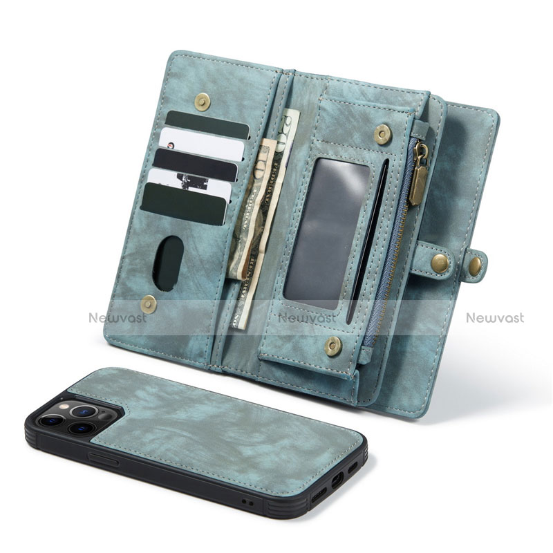 Leather Case Stands Flip Cover T03 Holder for Apple iPhone 12 Pro Cyan