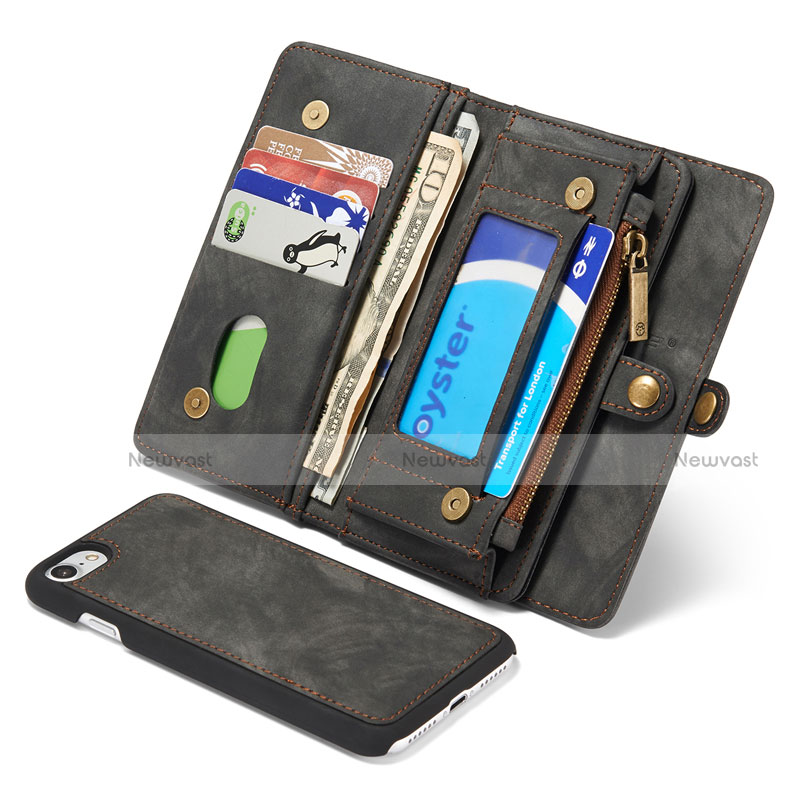 Leather Case Stands Flip Cover T03 Holder for Apple iPhone SE (2020) Black