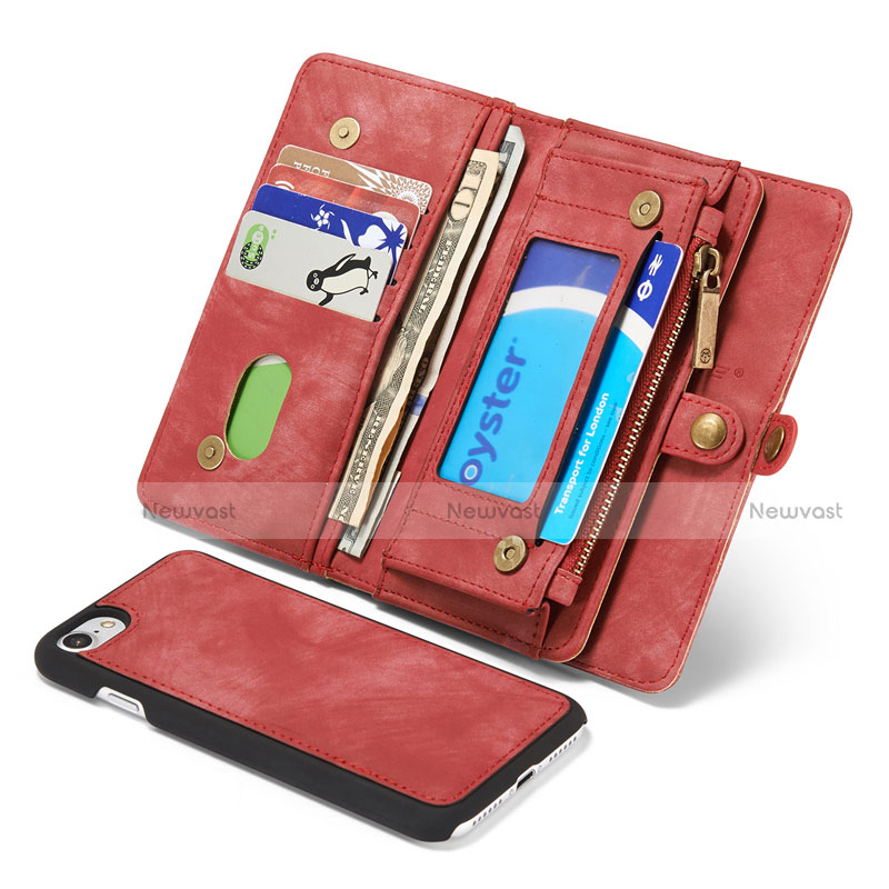 Leather Case Stands Flip Cover T03 Holder for Apple iPhone SE (2020) Red