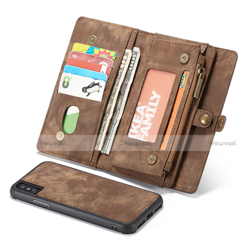 Leather Case Stands Flip Cover T03 Holder for Apple iPhone X Brown