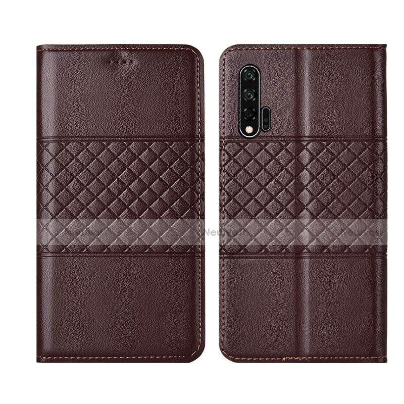 Leather Case Stands Flip Cover T03 Holder for Huawei Nova 6 5G Brown