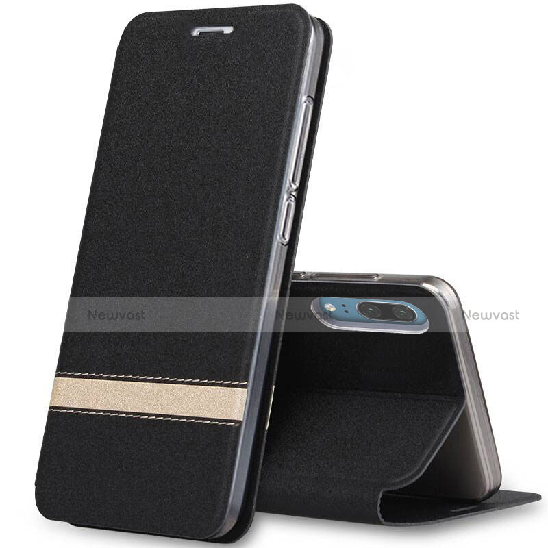 Leather Case Stands Flip Cover T03 Holder for Huawei P20 Black