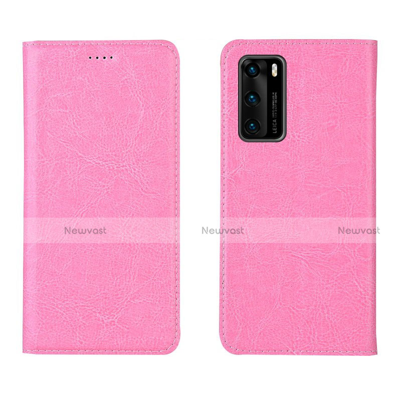 Leather Case Stands Flip Cover T03 Holder for Huawei P40 Pink