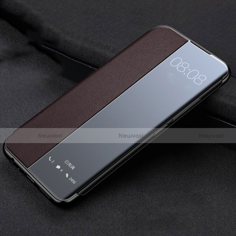 Leather Case Stands Flip Cover T03 Holder for Huawei P40 Pro Brown