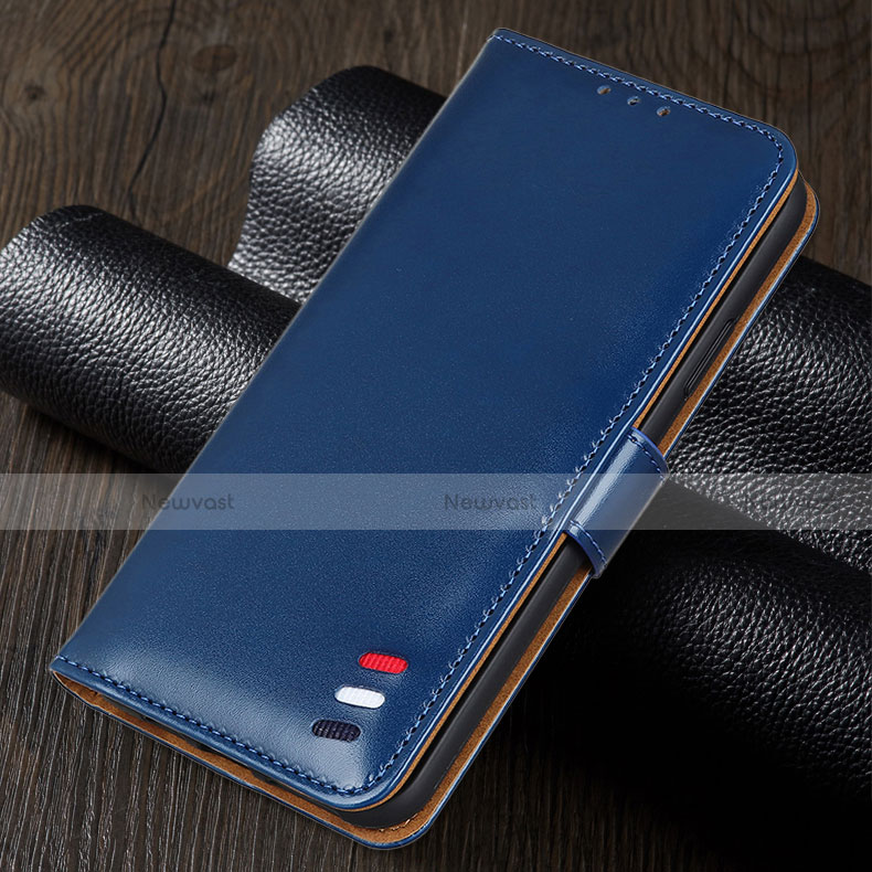 Leather Case Stands Flip Cover T03 Holder for Oppo A92 Blue