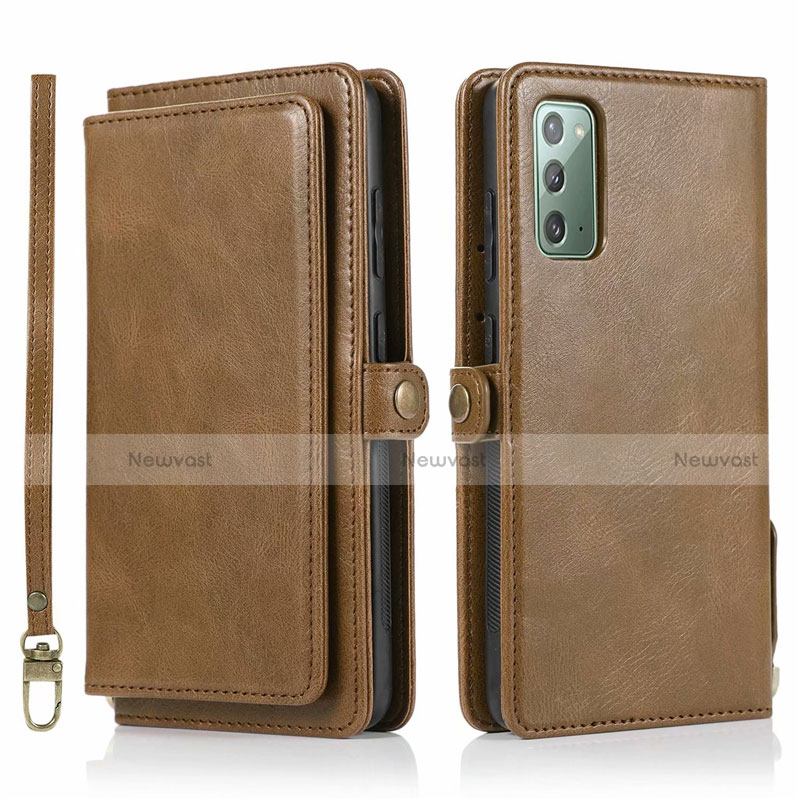 Leather Case Stands Flip Cover T03 Holder for Samsung Galaxy Note 20 5G Brown