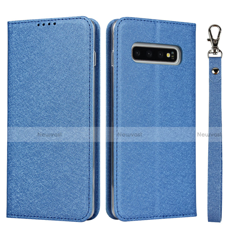 Leather Case Stands Flip Cover T03 Holder for Samsung Galaxy S10 5G Blue