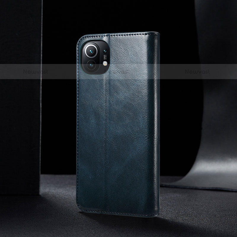 Leather Case Stands Flip Cover T03 Holder for Xiaomi Mi 11 5G Blue