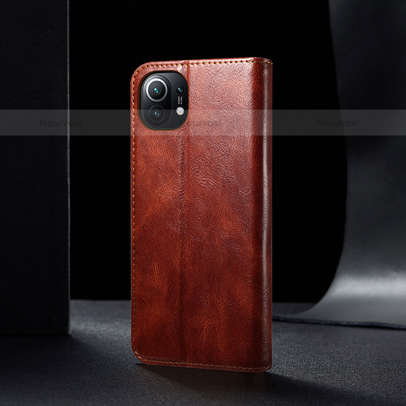 Leather Case Stands Flip Cover T03 Holder for Xiaomi Mi 11 5G Brown