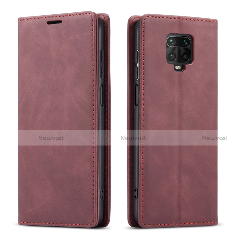 Leather Case Stands Flip Cover T03 Holder for Xiaomi Redmi Note 9 Pro Red Wine
