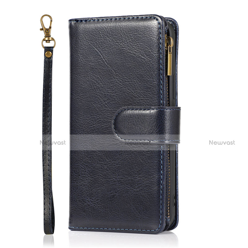 Leather Case Stands Flip Cover T04 Holder for Apple iPhone 12 Mini Navy Blue