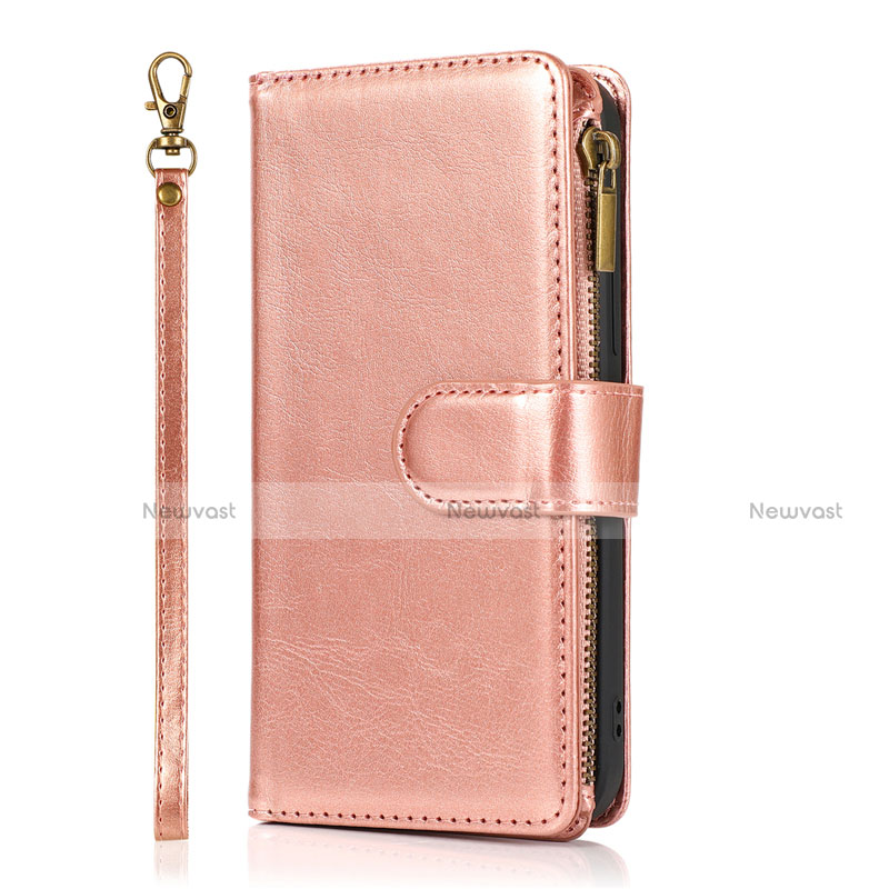 Leather Case Stands Flip Cover T04 Holder for Apple iPhone 12 Mini Rose Gold