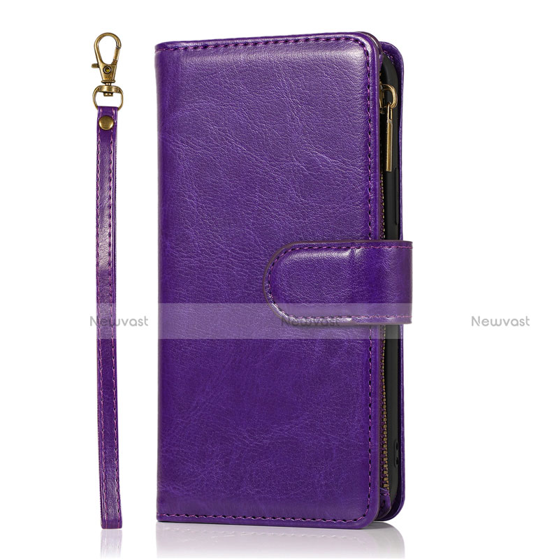 Leather Case Stands Flip Cover T04 Holder for Apple iPhone 12 Pro Purple