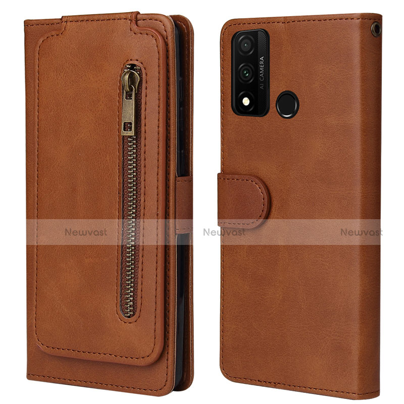 Leather Case Stands Flip Cover T04 Holder for Huawei P Smart (2020) Brown