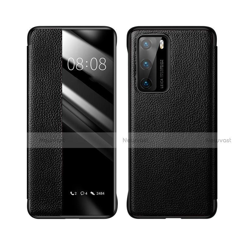 Leather Case Stands Flip Cover T04 Holder for Huawei P40 Black