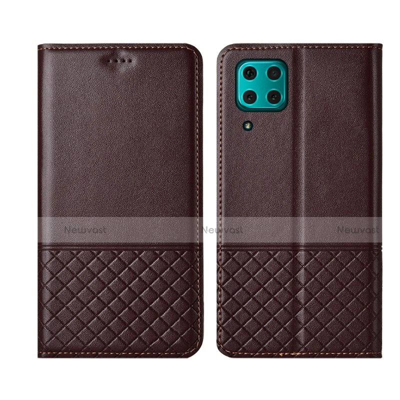 Leather Case Stands Flip Cover T04 Holder for Huawei P40 Lite Brown