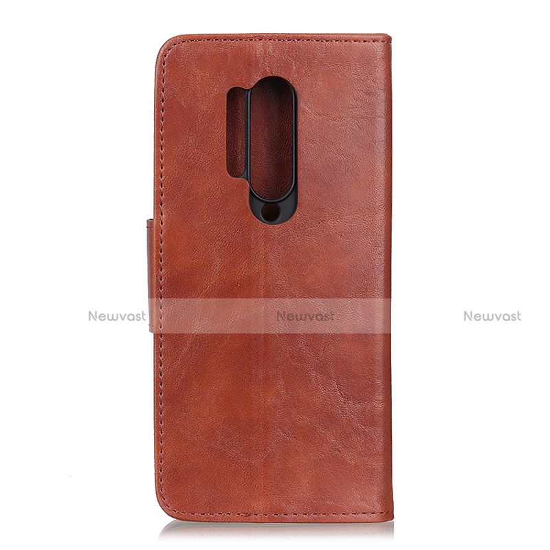 Leather Case Stands Flip Cover T04 Holder for OnePlus 8 Pro Brown