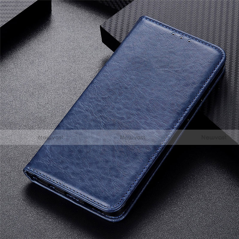 Leather Case Stands Flip Cover T04 Holder for Oppo Reno4 5G Blue