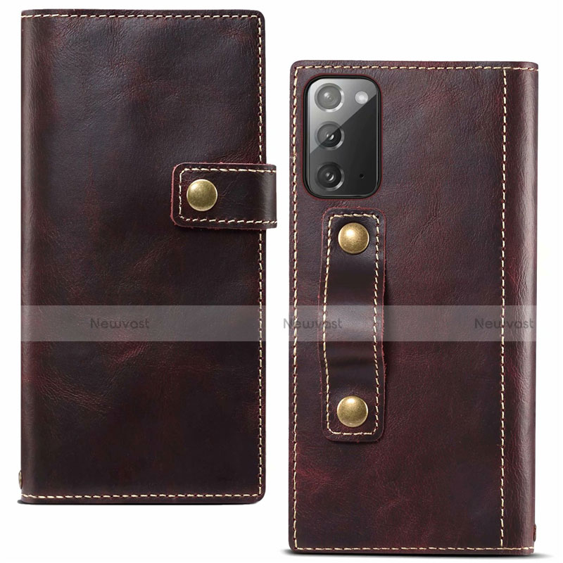 Leather Case Stands Flip Cover T04 Holder for Samsung Galaxy Note 20 5G Red Wine