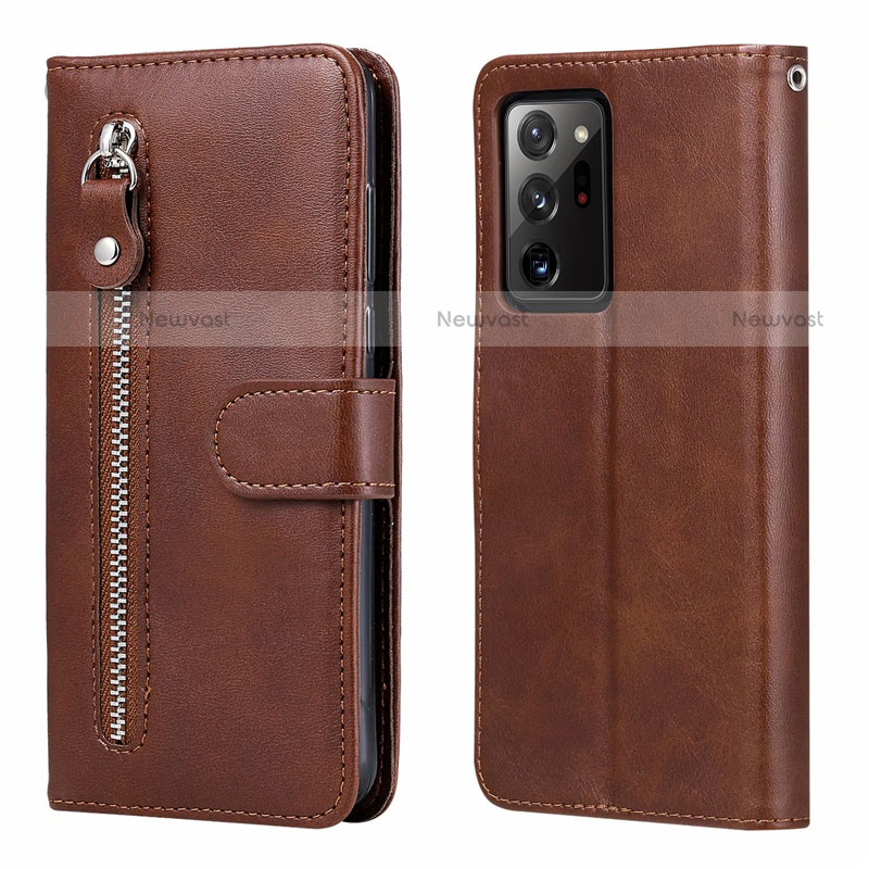 Leather Case Stands Flip Cover T04 Holder for Samsung Galaxy Note 20 Ultra 5G Brown
