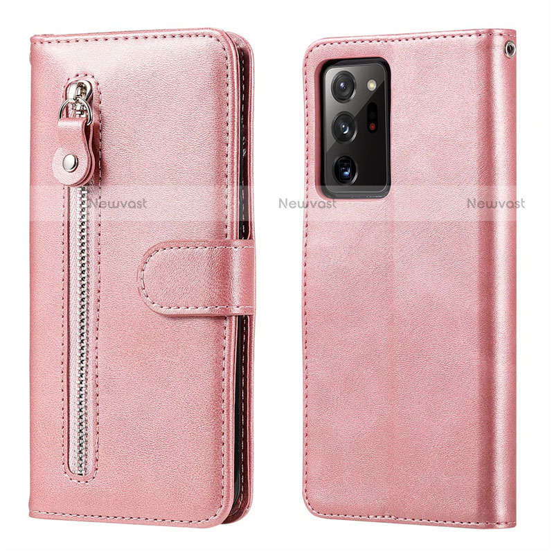 Leather Case Stands Flip Cover T04 Holder for Samsung Galaxy Note 20 Ultra 5G Rose Gold