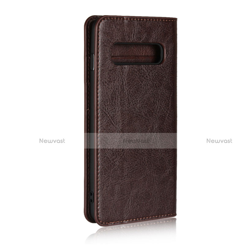 Leather Case Stands Flip Cover T04 Holder for Samsung Galaxy S10 5G Brown