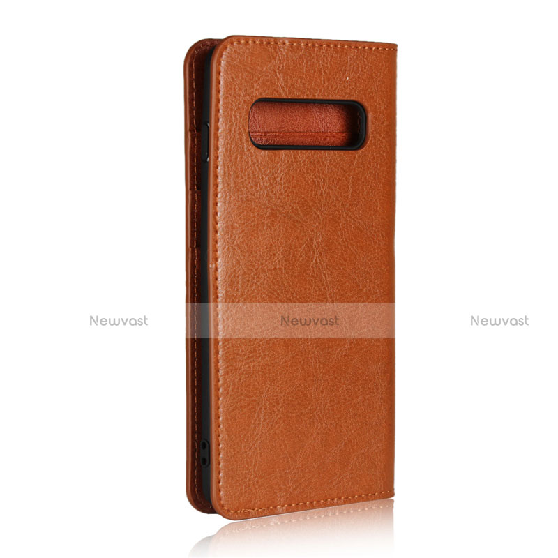 Leather Case Stands Flip Cover T04 Holder for Samsung Galaxy S10 5G Orange