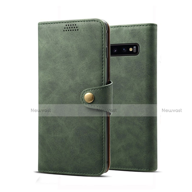 Leather Case Stands Flip Cover T04 Holder for Samsung Galaxy S10 Plus Green