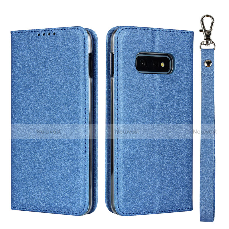 Leather Case Stands Flip Cover T04 Holder for Samsung Galaxy S10e Blue