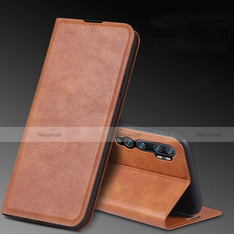 Leather Case Stands Flip Cover T04 Holder for Xiaomi Mi Note 10 Pro Brown