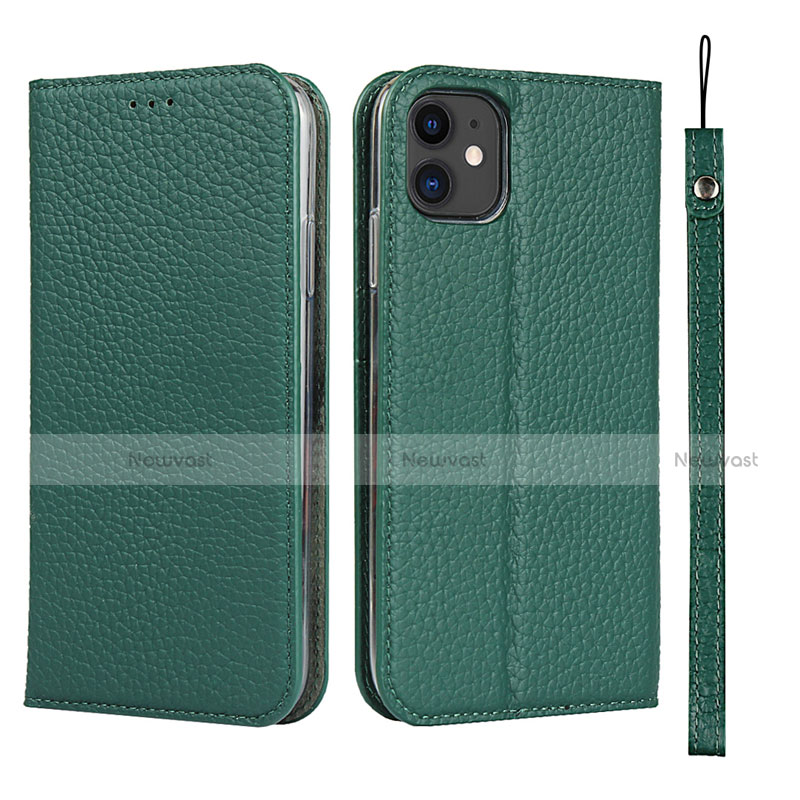 Leather Case Stands Flip Cover T05 Holder for Apple iPhone 11 Green