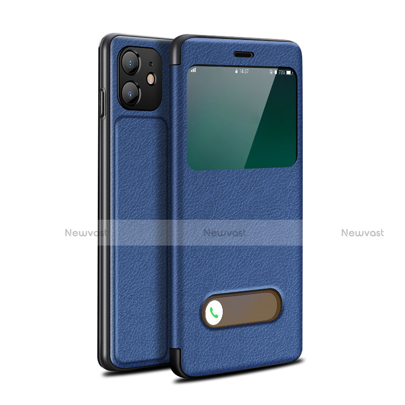 Leather Case Stands Flip Cover T05 Holder for Apple iPhone 12 Mini Blue